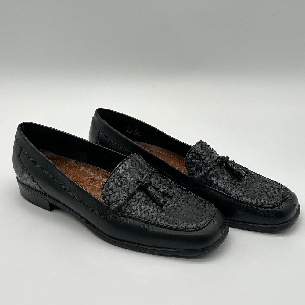 Naturalizer Womens 9M Loafers Black Woven Tassel Leather Square Toe Officecore